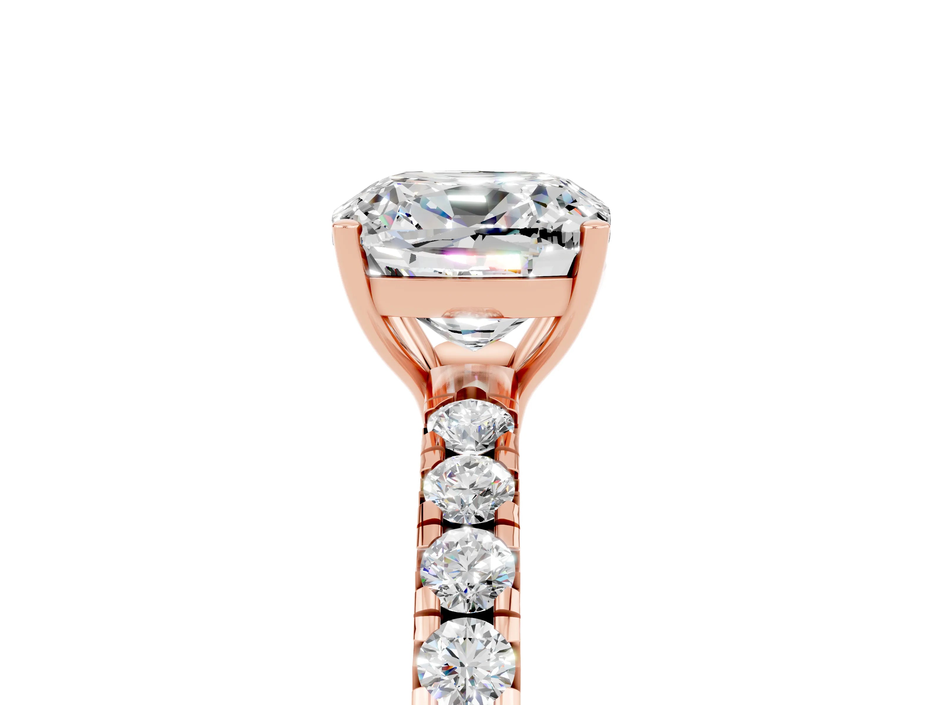 Rose gold Cushion Cut Moissanite Pavé Solitaire Engagement Ring with Four-Prong Setting_17