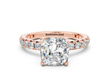 Rose gold Cushion Cut Moissanite Pavé Solitaire Ring with Round Band and Prong Setting_24