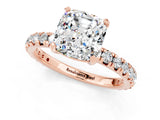 Rose gold Cushion Cut Moissanite Pavé Solitaire Ring with Round Band and Prong Setting_25