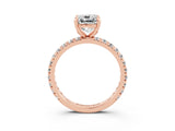 Rose gold Cushion Cut Moissanite Pavé Solitaire Ring with Round Band and Prong Setting_27