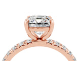 Rose gold Cushion Cut Moissanite Pavé Solitaire Ring with Round Band and Prong Setting_28