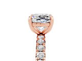 Rose gold Cushion Cut Moissanite Pavé Solitaire Ring with Round Band and Prong Setting_29