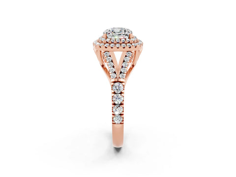 Rose gold Cushion Cut Moissanite Pavé Split Shank Double Halo Engagement Ring_2