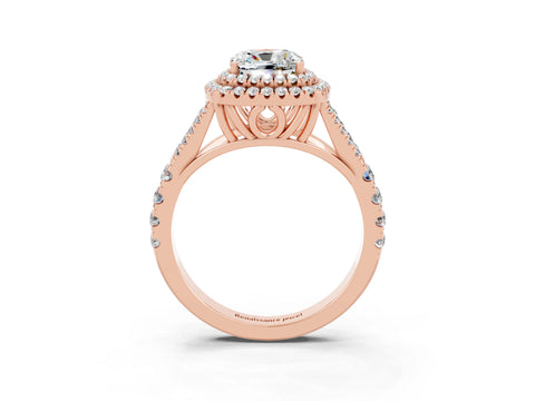 Rose gold Cushion Cut Moissanite Pavé Split Shank Double Halo Engagement Ring_3