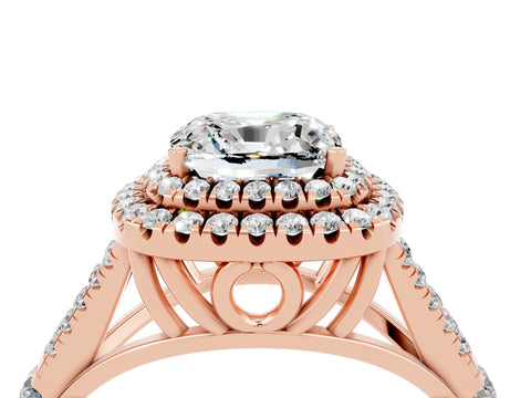 Rose gold Cushion Cut Moissanite Pavé Split Shank Double Halo Engagement Ring_4
