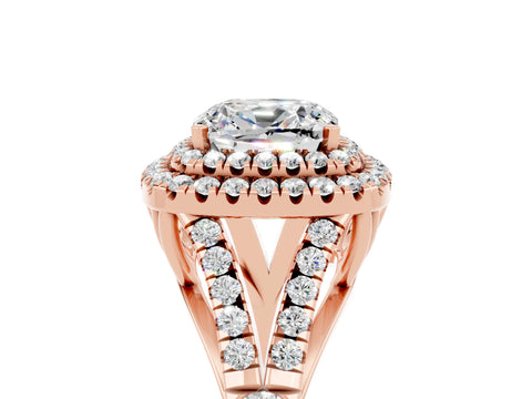Rose gold Cushion Cut Moissanite Pavé Split Shank Double Halo Engagement Ring_5