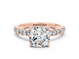 Rose gold Cushion Cut Moissanite Pave Band Solitaire Ring with Four-Prong Setting_24
