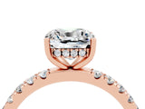 Rose gold Cushion Cut Moissanite Pave Band Solitaire Ring with Four-Prong Setting_28