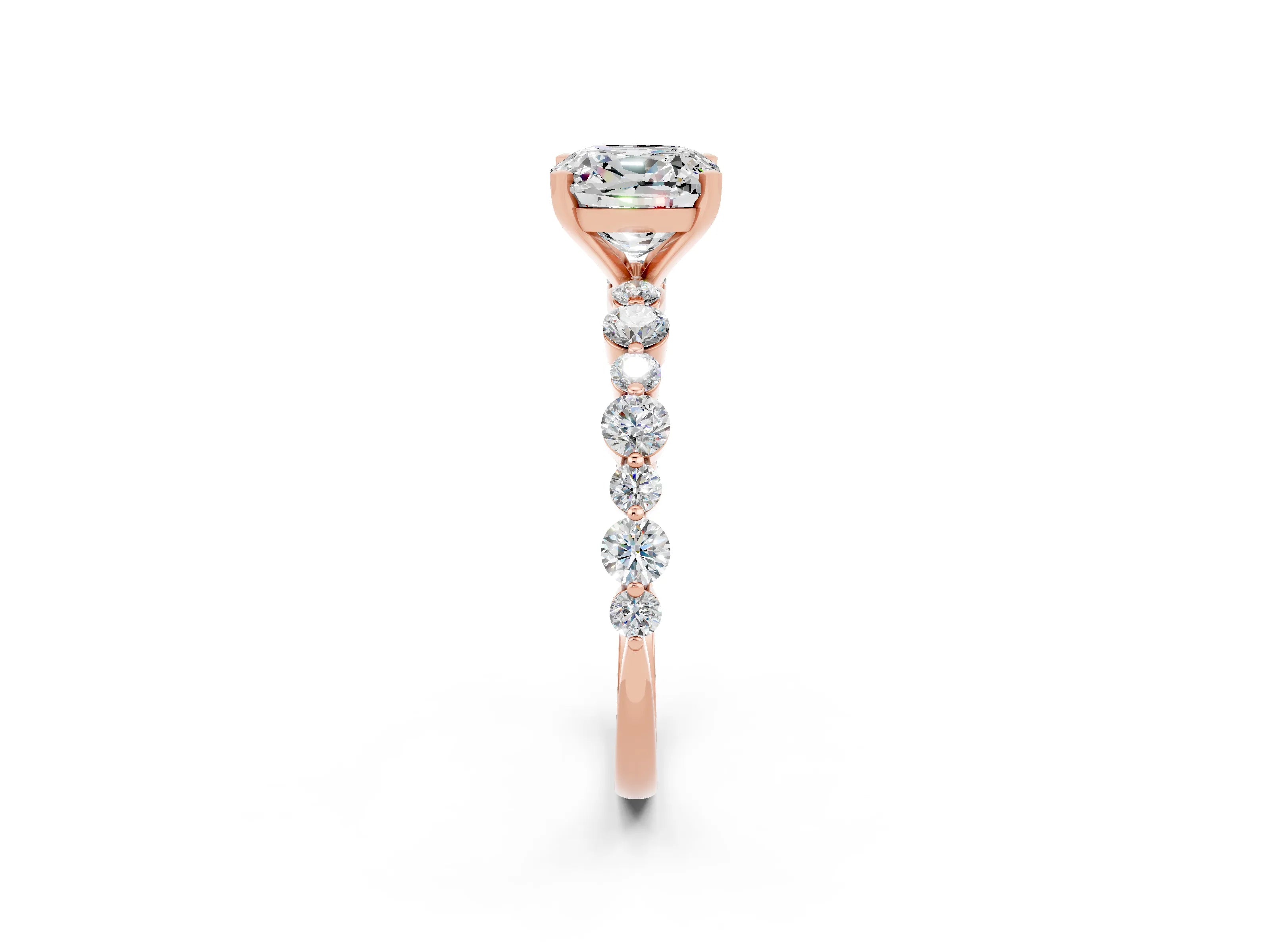 Rose gold Cushion Cut Moissanite Prong Set Engagement Ring with Pavé Band_2