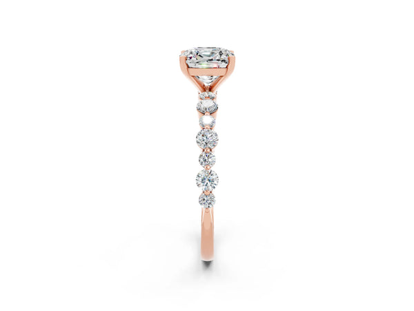 Rose gold Cushion Cut Moissanite Prong Set Engagement Ring with Pavé Band