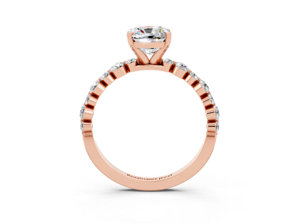 Rose gold Cushion Cut Moissanite Prong Set Engagement Ring with Pavé Band