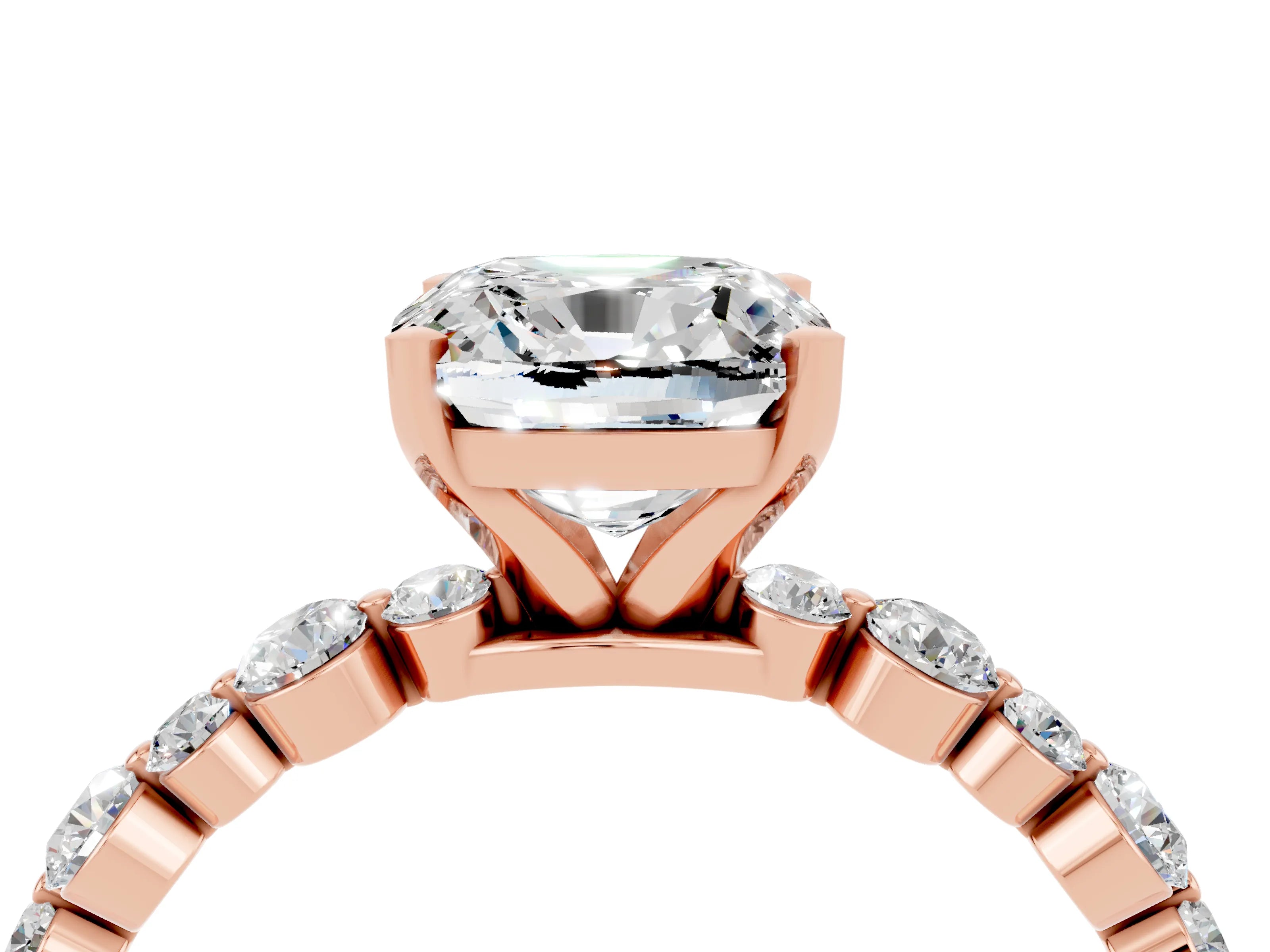 Rose gold Cushion Cut Moissanite Prong Set Engagement Ring with Pavé Band_4