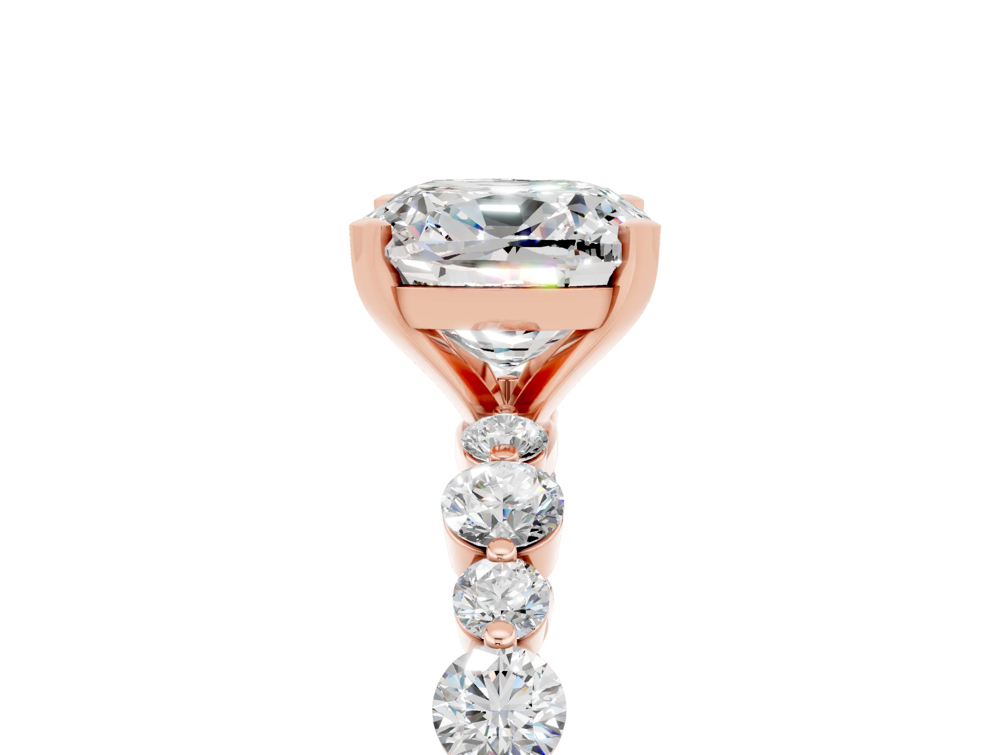 Rose gold Cushion Cut Moissanite Prong Set Engagement Ring with Pavé Band_5