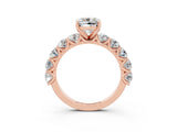Rose gold Cushion Cut Moissanite Prong Setting with Side Stones on a Pave Band_3