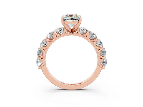 Rose gold Cushion Cut Moissanite Prong Setting with Side Stones on a Pave Band_3