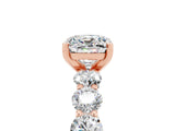 Rose gold Cushion Cut Moissanite Prong Setting with Side Stones on a Pave Band_5