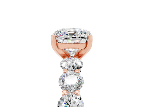 Rose gold Cushion Cut Moissanite Prong Setting with Side Stones on a Pave Band_5