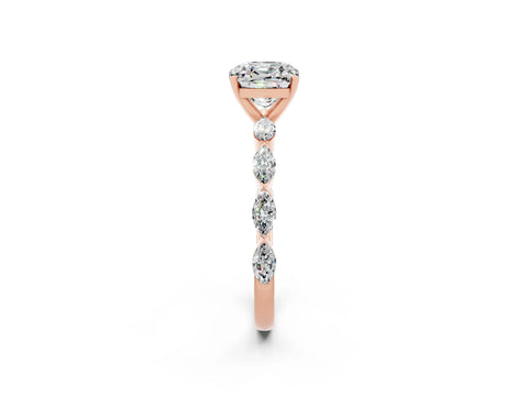 Rose gold Cushion Cut Moissanite Ring with Marquise Side Stones and Prong Setting_2
