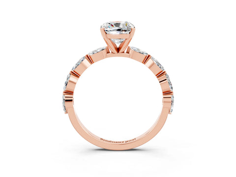 Rose gold Cushion Cut Moissanite Ring with Marquise Side Stones and Prong Setting_3