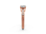 Rose gold Cushion Cut Moissanite Ring with Milgrain Pavé Band and Four-Prong Setting_14