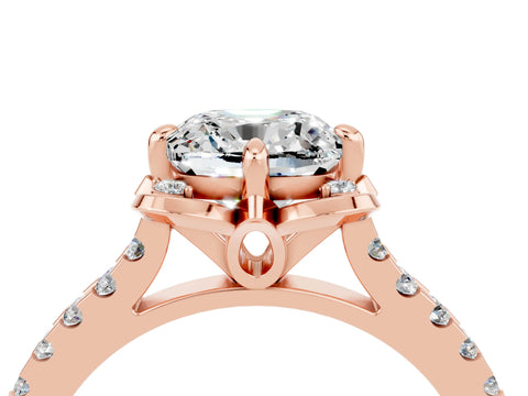 Rose gold Cushion Cut Moissanite Ring with Pavé Band and Floral Prong Setting_4