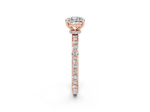 Rose gold Cushion Cut Moissanite Ring with Pavé Band and Four-Prong Setting_2