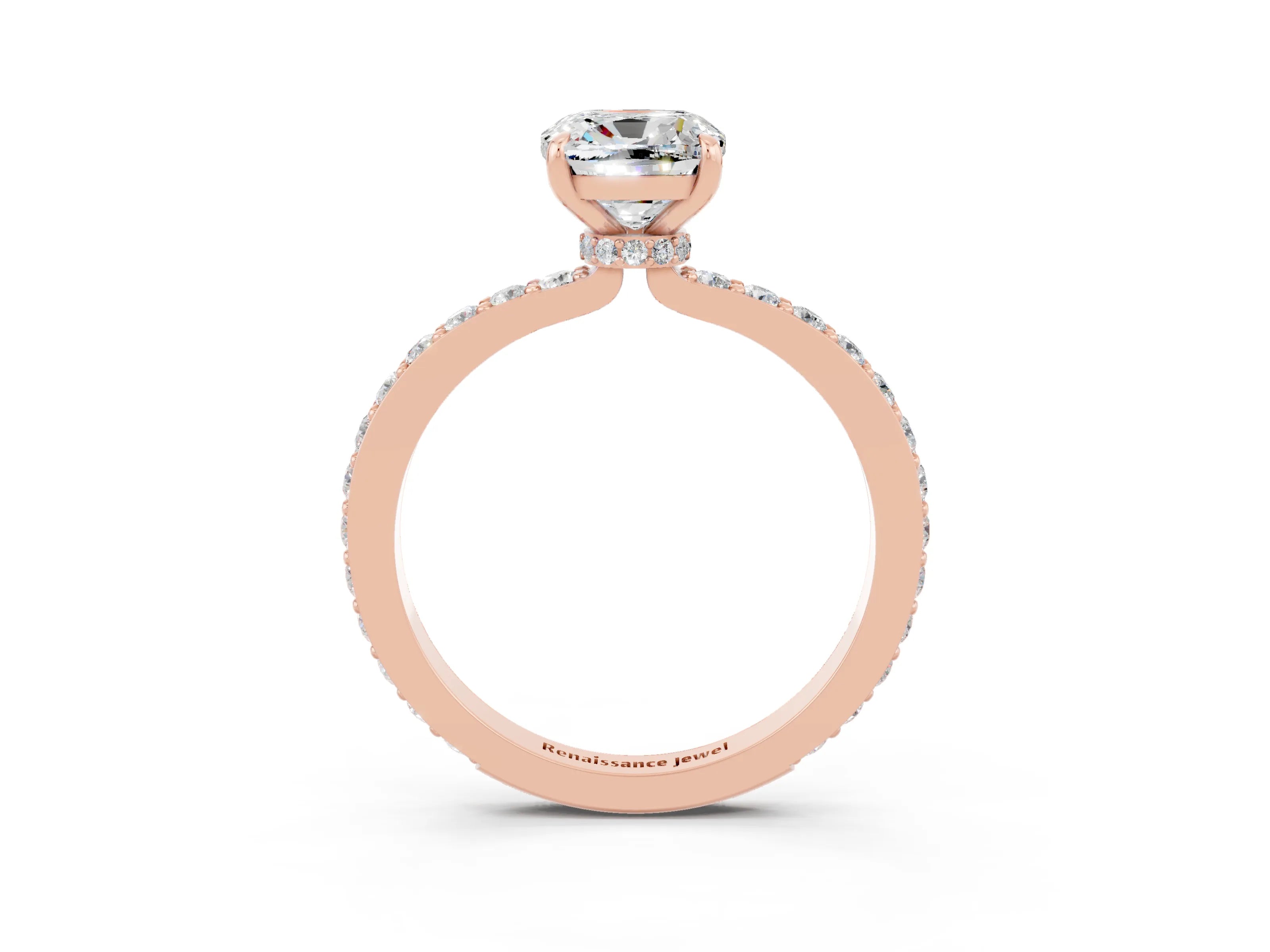 Rose gold Cushion Cut Moissanite Ring with Pavé Band and Four-Prong Setting_3