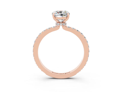 Rose gold Cushion Cut Moissanite Ring with Pavé Band and Four-Prong Setting_3