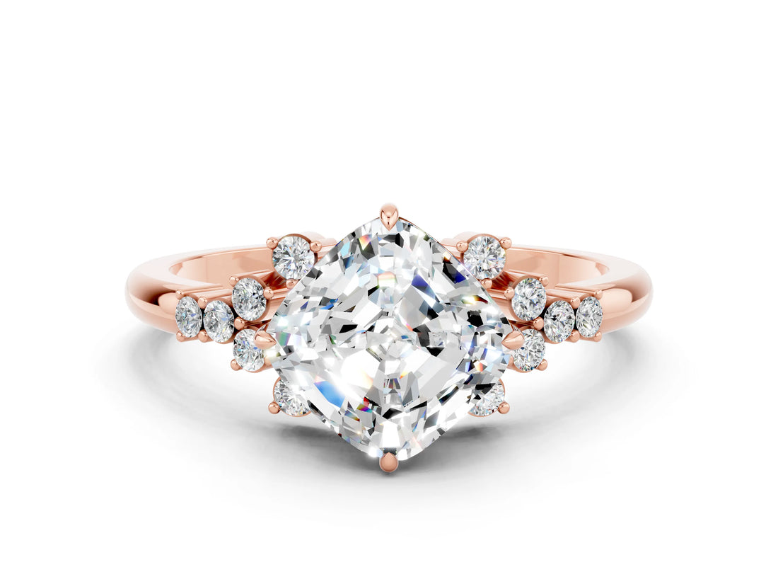 Rose gold Cushion Cut Moissanite Ring with Side Stones and Four-Prong Setting_36