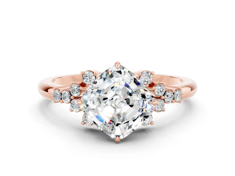 Rose gold Cushion Cut Moissanite Ring with Side Stones and Four-Prong Setting_36