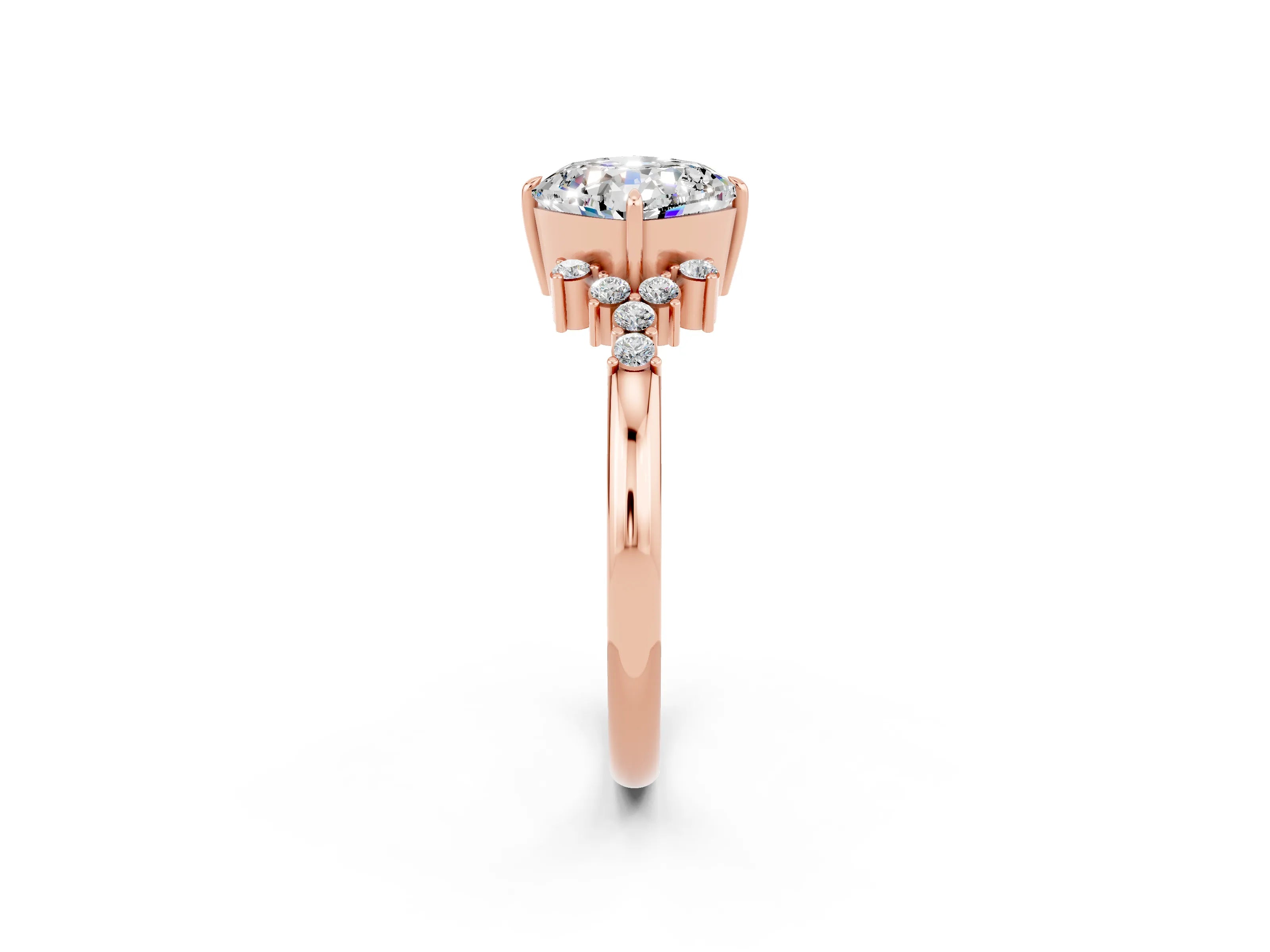 Rose gold Cushion Cut Moissanite Ring with Side Stones and Four-Prong Setting_38