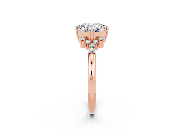 Rose gold Cushion Cut Moissanite Ring with Side Stones and Four-Prong Setting