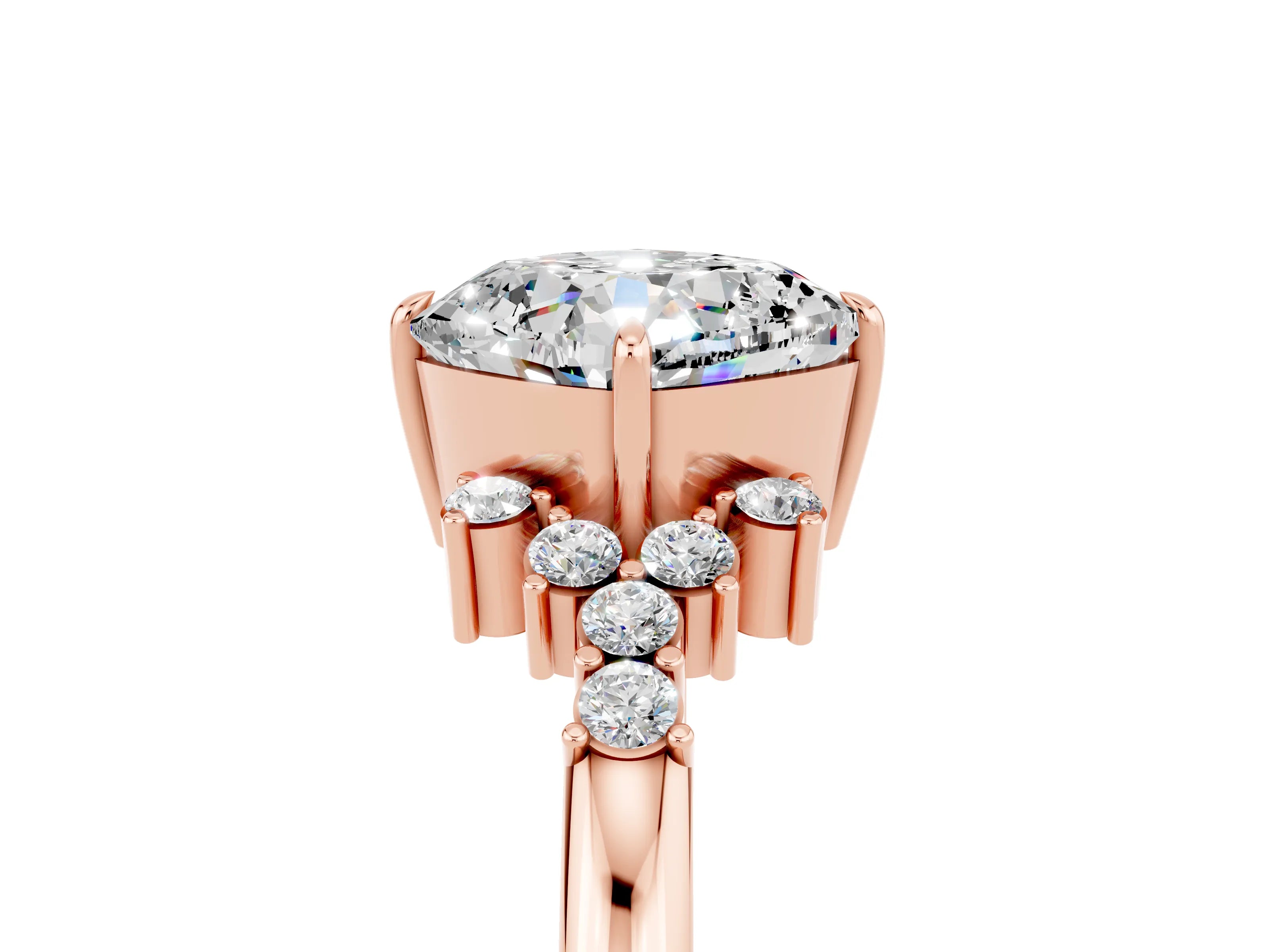 Rose gold Cushion Cut Moissanite Ring with Side Stones and Four-Prong Setting_41