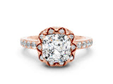 Rose gold Cushion Cut Moissanite Scalloped Halo Engagement Ring with Round Shared Prong Band_24