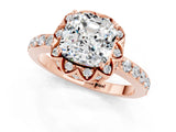 Rose gold Cushion Cut Moissanite Scalloped Halo Engagement Ring with Round Shared Prong Band_25