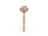 Rose gold Cushion Cut Moissanite Scalloped Halo Engagement Ring with Round Shared Prong Band_26