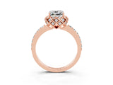 Rose gold Cushion Cut Moissanite Scalloped Halo Engagement Ring with Round Shared Prong Band_27