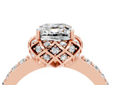Rose gold Cushion Cut Moissanite Scalloped Halo Engagement Ring with Round Shared Prong Band_28