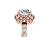Rose gold Cushion Cut Moissanite Scalloped Halo Engagement Ring with Round Shared Prong Band_29