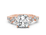 Rose gold Cushion Cut Moissanite Scattered Round Accent Ring with Prong Setting_24