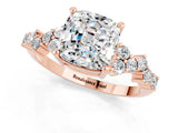 Rose gold Cushion Cut Moissanite Scattered Round Accent Ring with Prong Setting_25