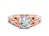 Rose gold Cushion Cut Moissanite Solitaire Celtic Knot Ring with Four-Prong Setting_12
