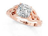 Rose gold Cushion Cut Moissanite Solitaire Celtic Knot Ring with Four-Prong Setting_13