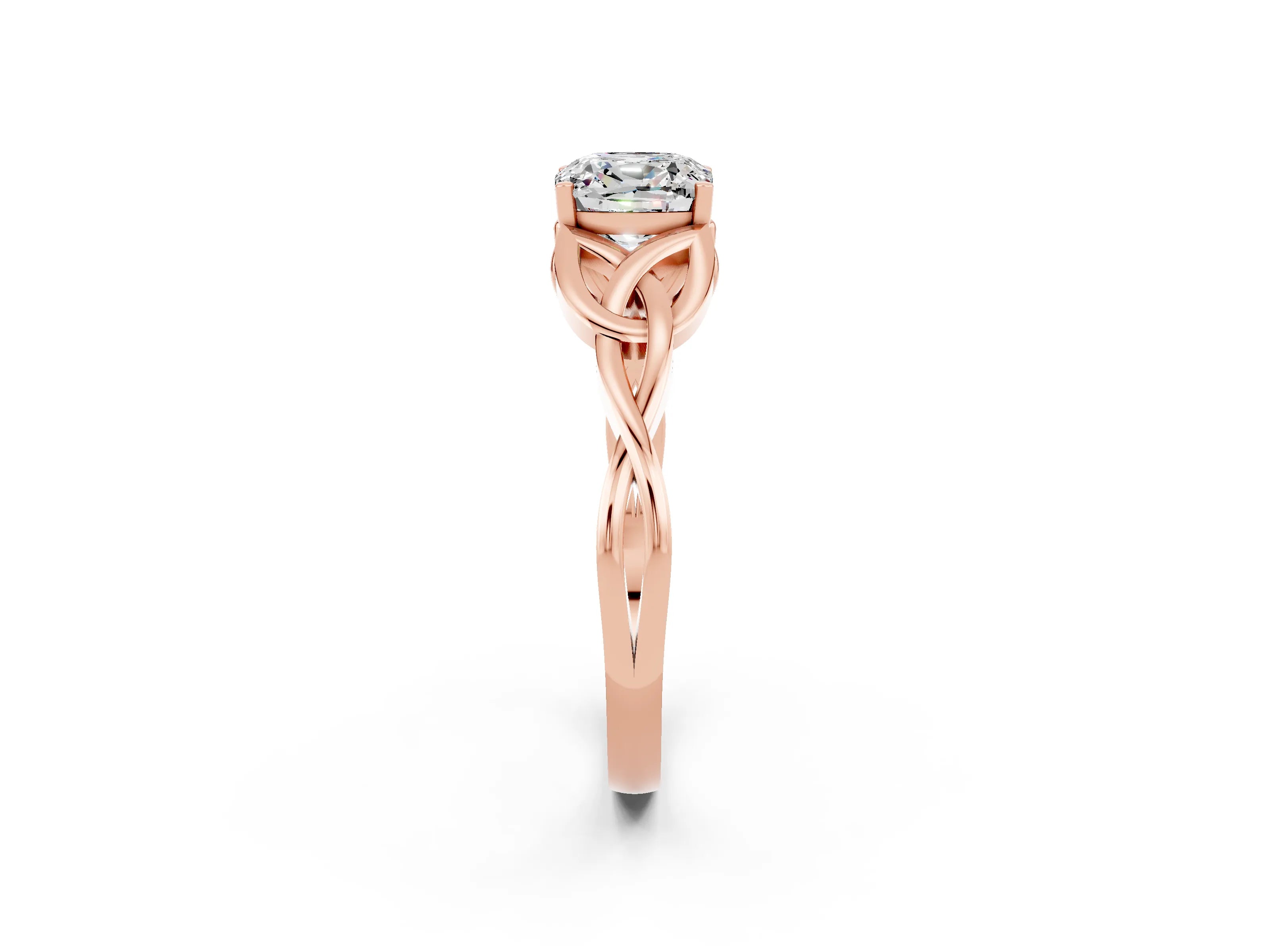 Rose gold Cushion Cut Moissanite Solitaire Celtic Knot Ring with Four-Prong Setting_14