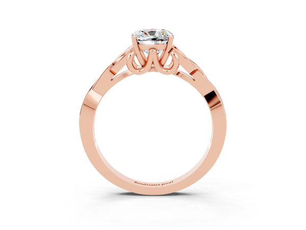 Rose gold Cushion Cut Moissanite Solitaire Celtic Knot Ring with Four-Prong Setting