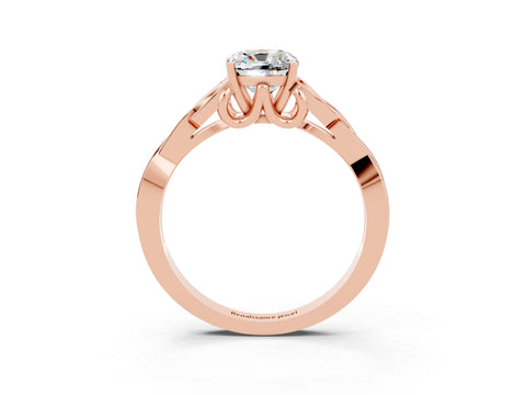 Rose gold Cushion Cut Moissanite Solitaire Celtic Knot Ring with Four-Prong Setting_15