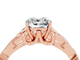 Rose gold Cushion Cut Moissanite Solitaire Celtic Knot Ring with Four-Prong Setting_16