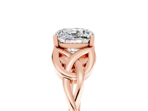 Rose gold Cushion Cut Moissanite Solitaire Celtic Knot Ring with Four-Prong Setting_17