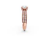 Rose gold Cushion Cut Moissanite   Solitaire Diamond Ring with Milgrain Pavé Band and Four-Prong Setting_41