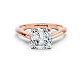 Rose gold Cushion Cut Moissanite Solitaire Engagement Ring with Cathedral Setting and Four-Prong Mount_12
